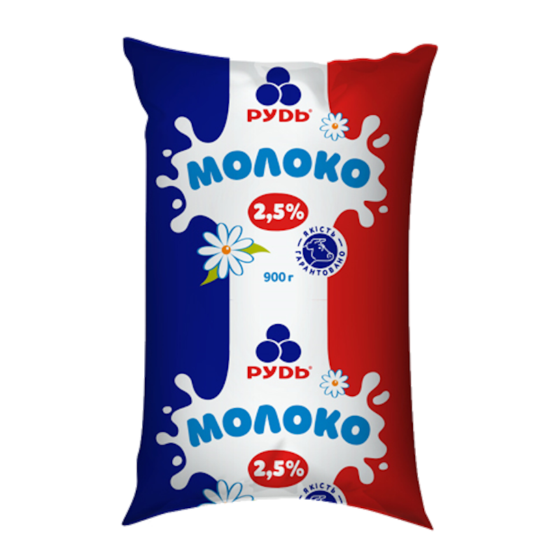 Молоко коров'яче РУДЬ, пастеризоване, 2,5%, 900г